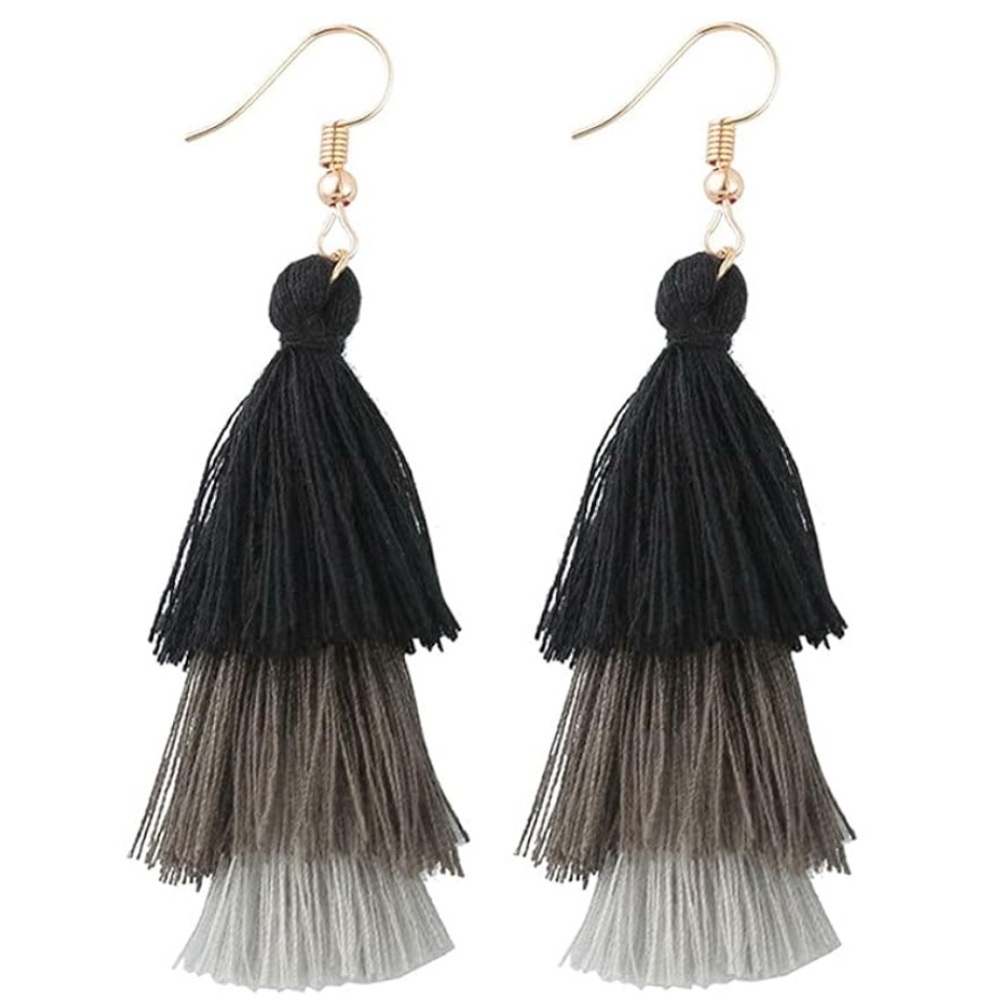 Handmade Boho Tiered, Layered Tassel Long Fringe Tassel Earrings